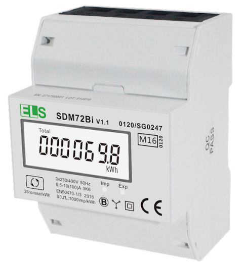 Licznik energii SDM72BI MID trójfazowy 100A dwukierunkowy z podświetlanym wyświetlaczem LCD i funkcją RESET